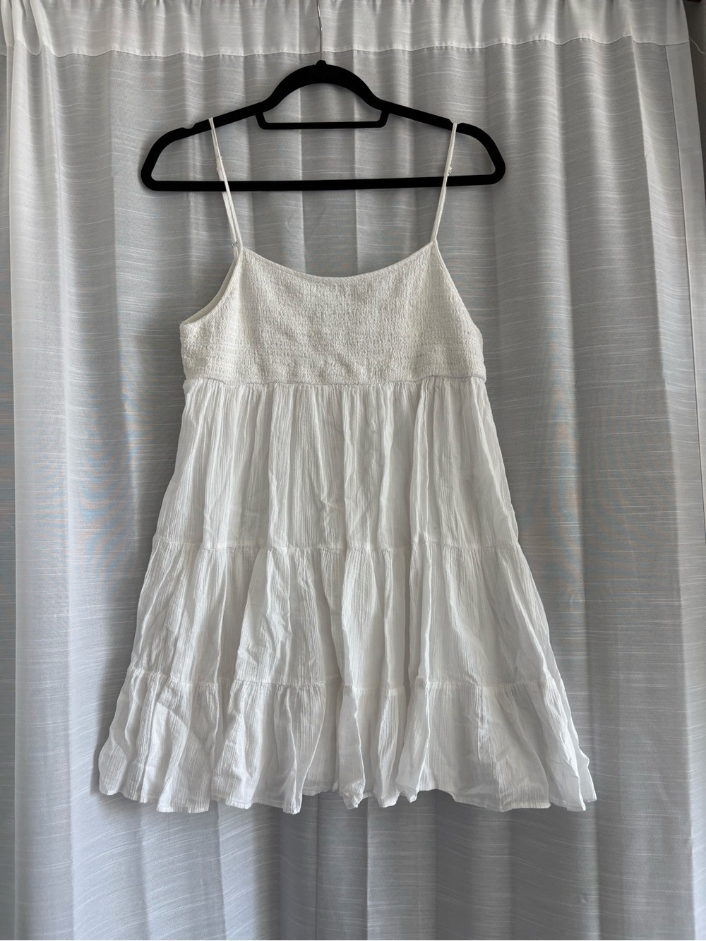 Zara White Smocked Bodice Tiered Dress